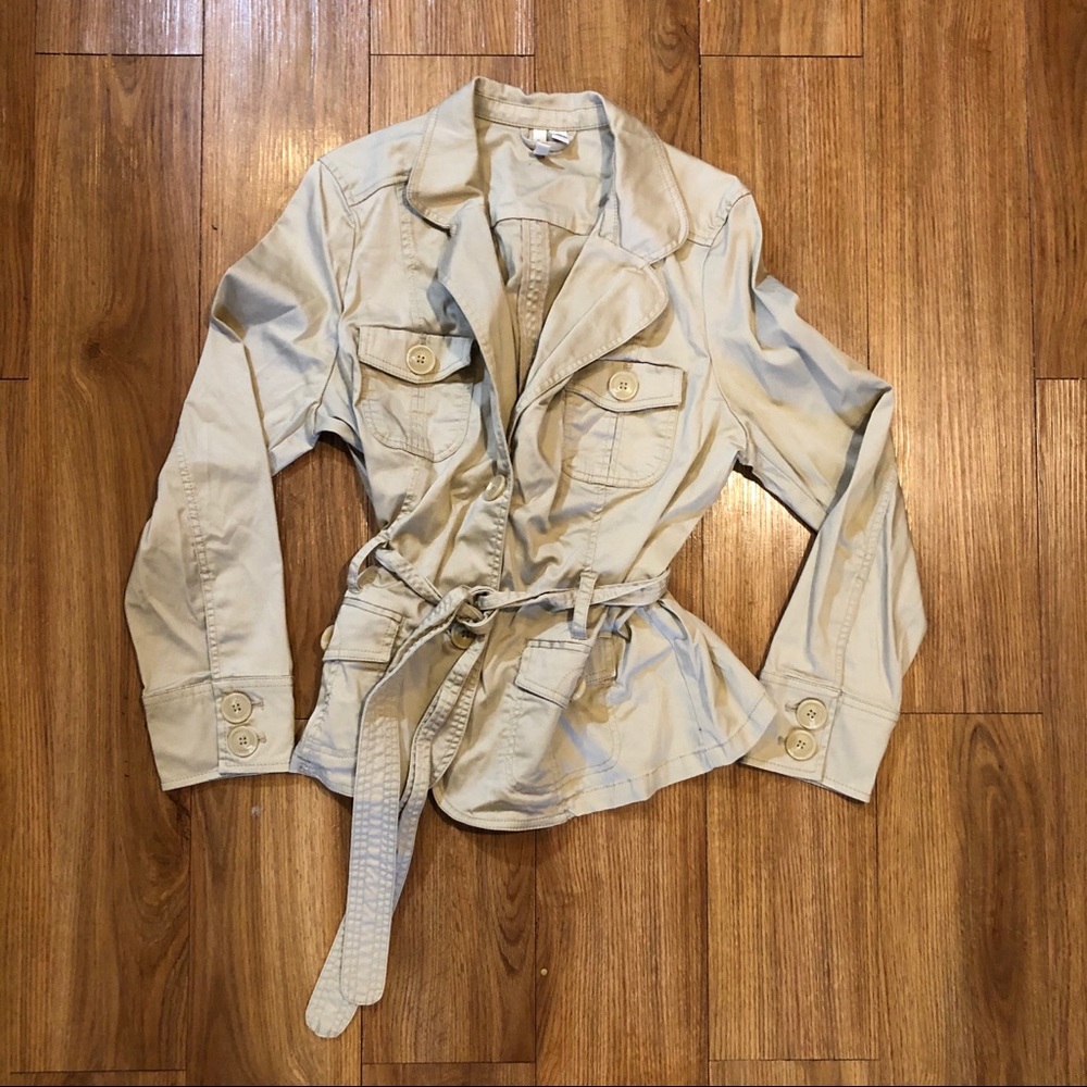 St Johns Bay belted khaki trench coat short XL #89